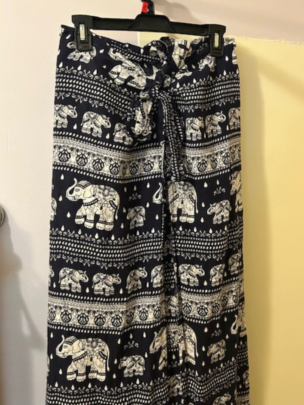 Thai Elephant Print Overlayer Wrap Skirt Boho Palazzo Wrap Waist Wide Leg Pants